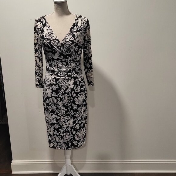 Lauren Ralph Lauren dress (flattering fit), size 6, black & white, long sleeved - Picture 1 of 10